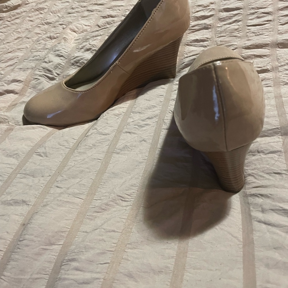 Dexter Beige Suede Wedge Pumps